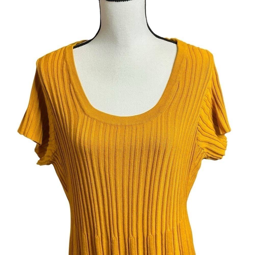 Torrid Ribbed Knit Dress Mustard Gold Mini Sweater Skater Scoop Neck Dress 3X - Picture 4 of 16